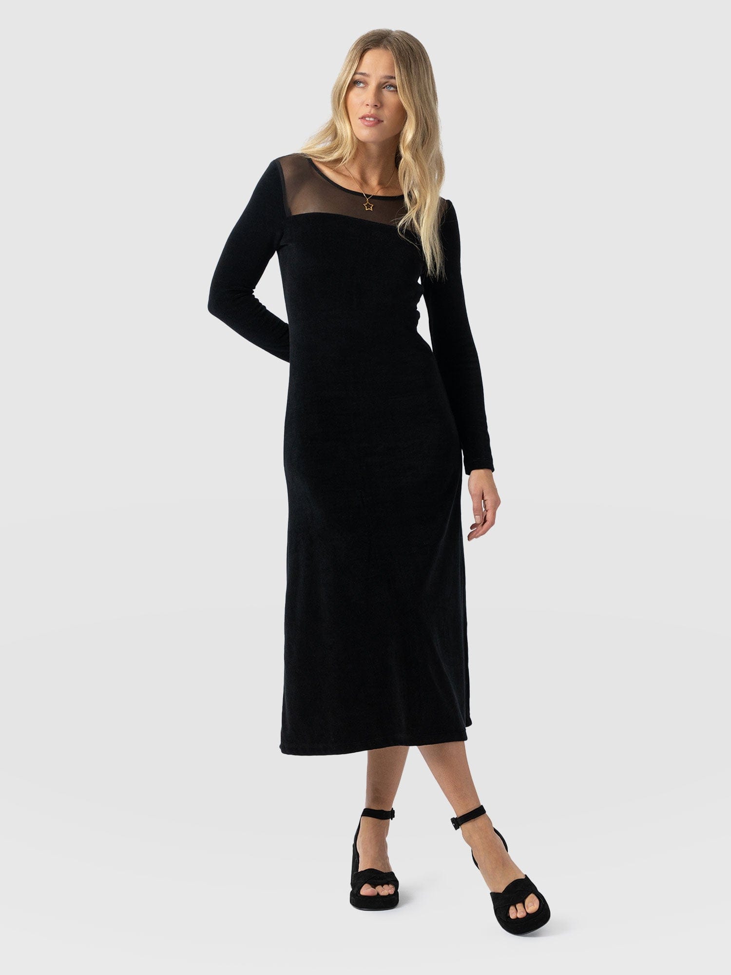 Storm Mesh Long Sleeve Dress - Black Velvet - Women's Dresses | Saint + Sofia® USA